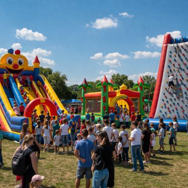 Cum calculezi capacitatea pe oră și fluxul total de participanți la un festival cu topogane gonflabile