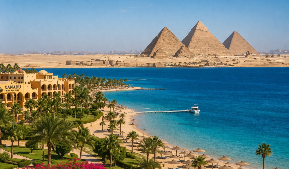 La câți kilometri de piramide se află Xanadu Makadi Bay?